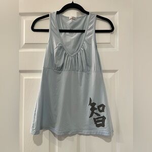 Stylish Japanese Character Tank Top with Gathered Neckline